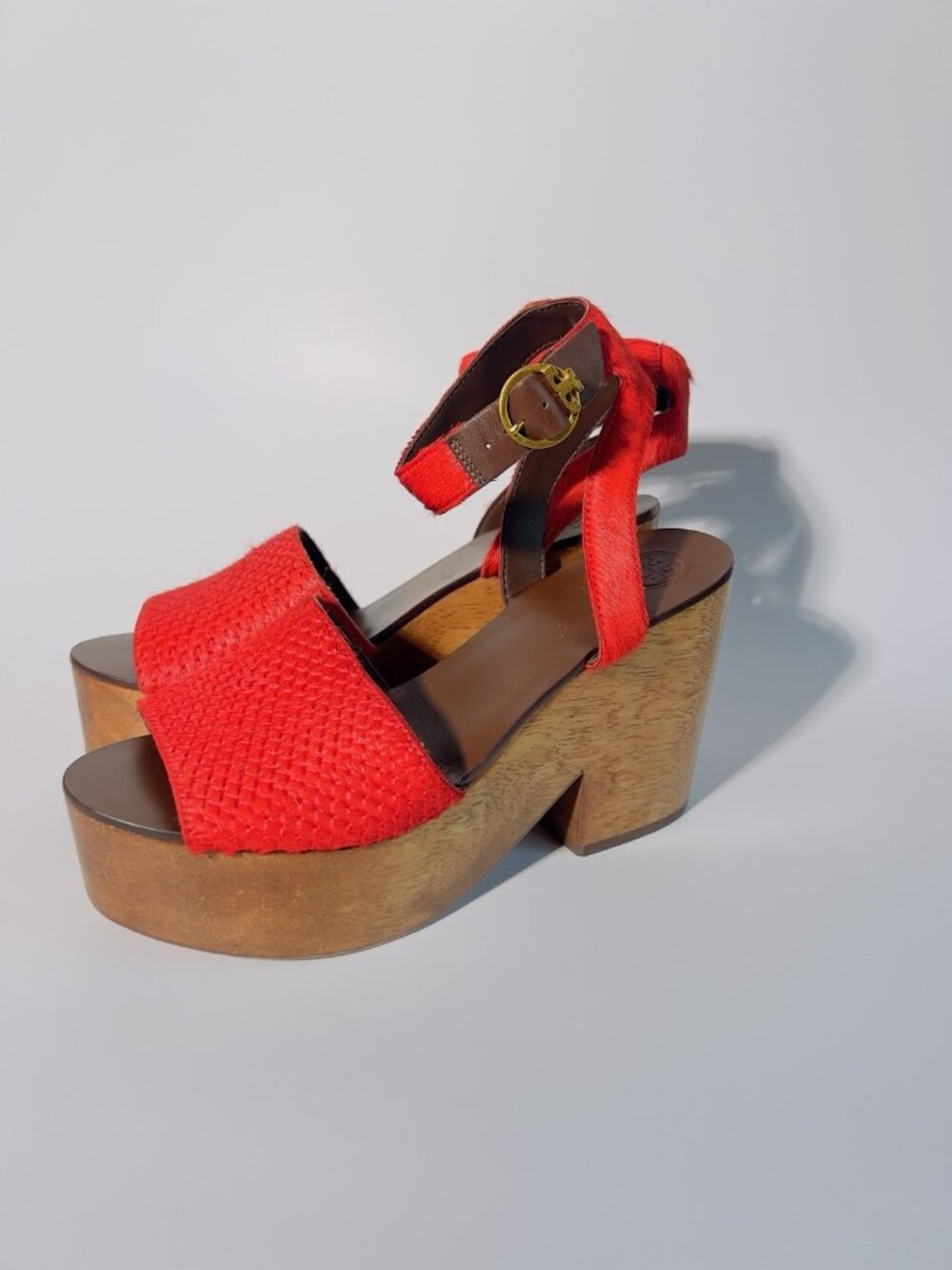 Tory Burch Camilla Haircalf Platform Sandals Red Size 6.5 M